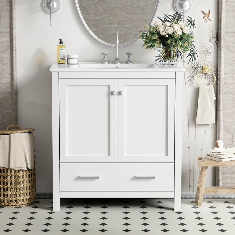 30-Inch Gray Bathroom Vanity with Ceramic Undermount Sink, Soft-Close Doors, and Adjustable Storage Compartments
