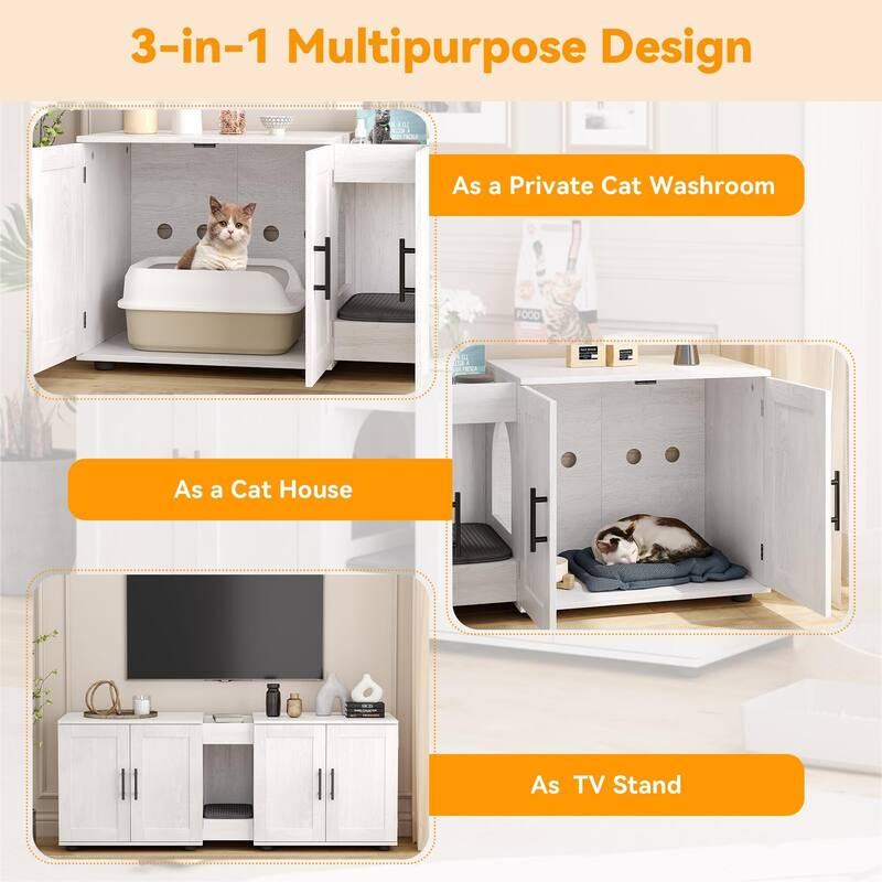 Litter Box Enclosure for 2 Cats, Cat Hidden Litter Box Enclosure Furniture