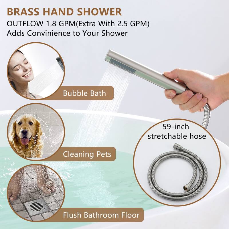 Bathtub Faucet Floor Mounted Free Standing Tub Filler W/Handheld