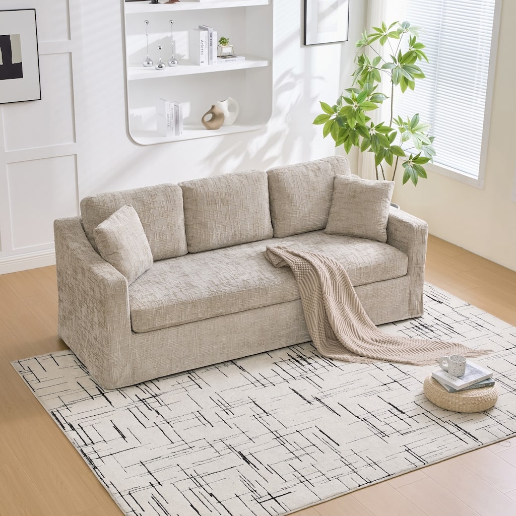 83.86" Chenille Three-Seater Sofa with Pillows
