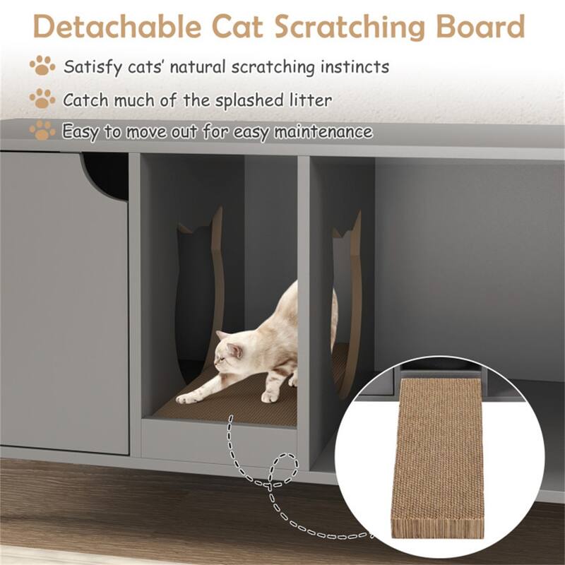 Hidden Cat Litter Box Cabinet With Storage And Scratch Pad