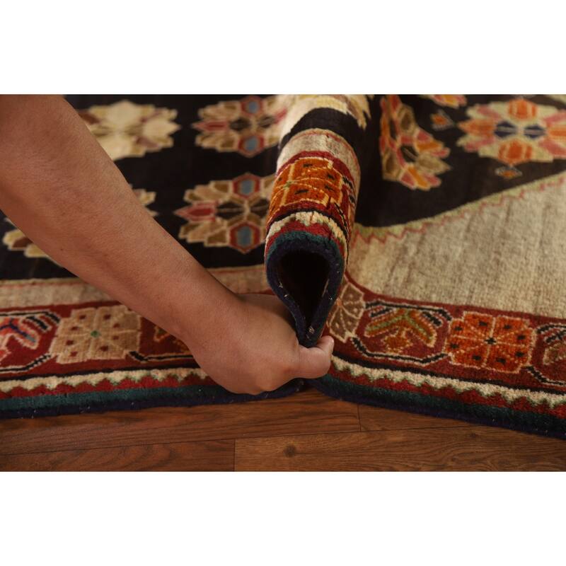 Geometric Black Shiraz Persian Vintage Area Rug Handmade Wool Carpet - 3'2"x 5'2"