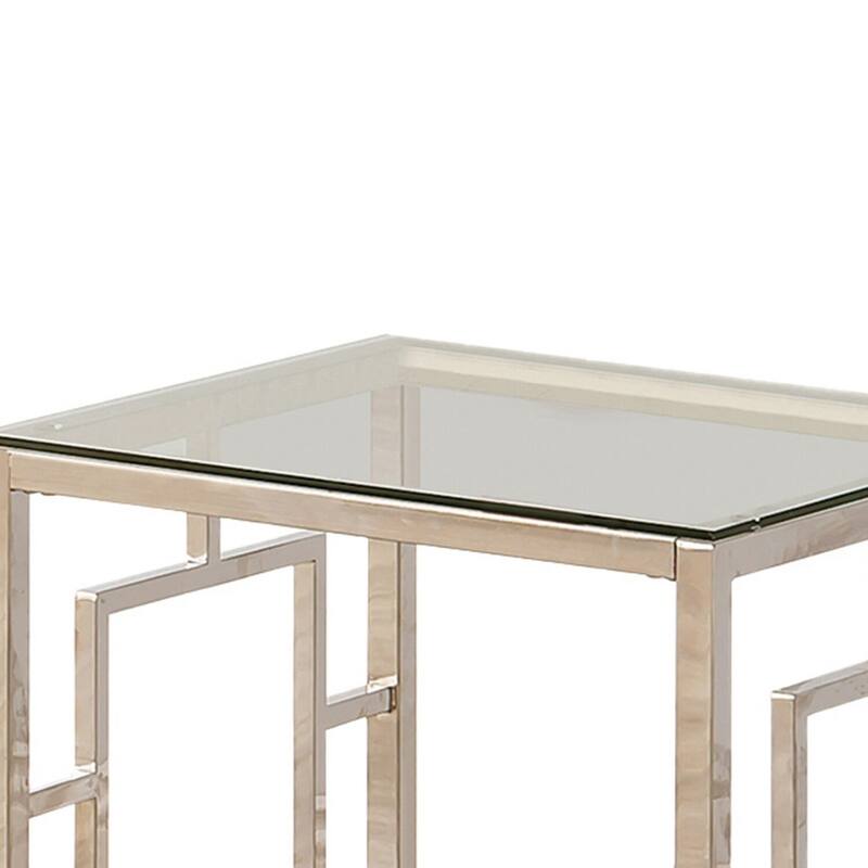 23.75 in. Silver and Clear Square Glass End Table, Sturdy Build End Side Table for Living Rooms