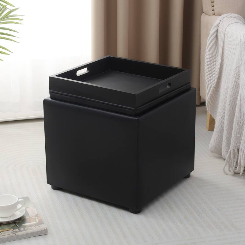 Adeco Storage Ottoman With Tray