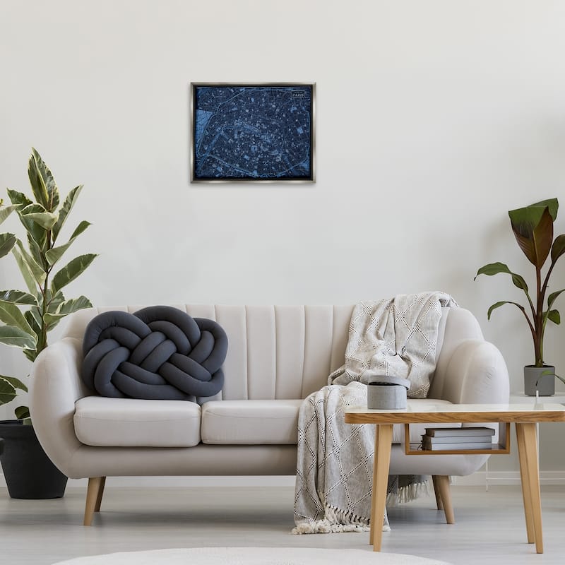 Stupell Blue Detailed Paris Map Framed Floater Canvas Wall Art Design By Phillipa Katz