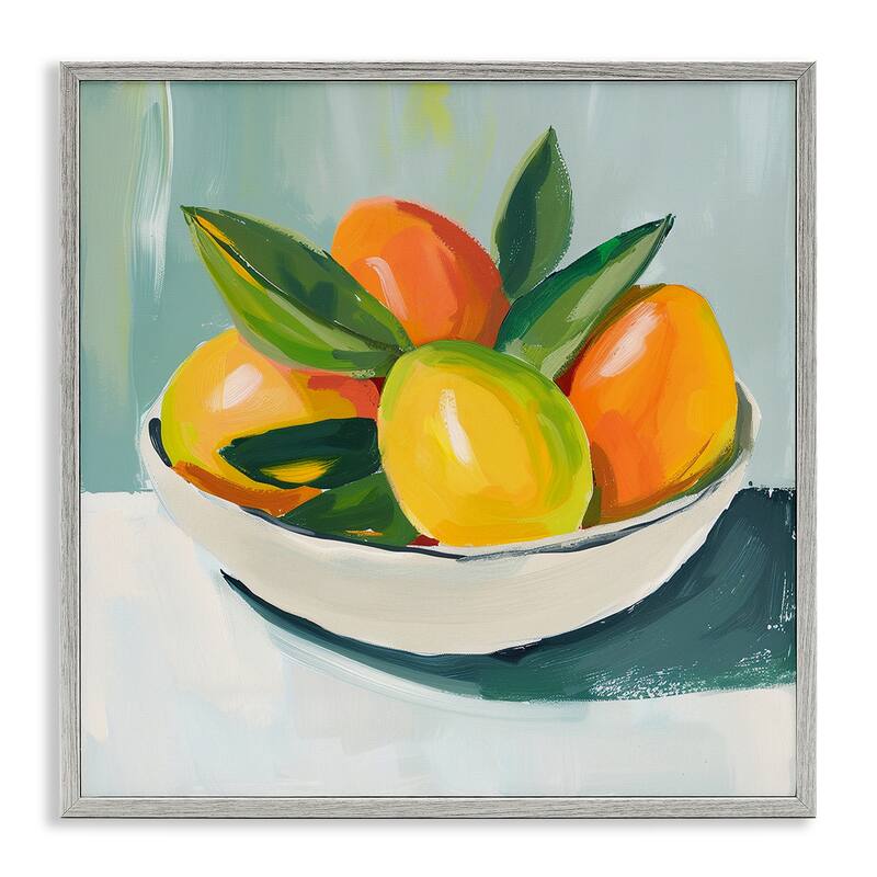 Stupell Bowl of Citrus Fruit Framed Giclee Art Design By Walker Noble - 17 x 17 - Grey