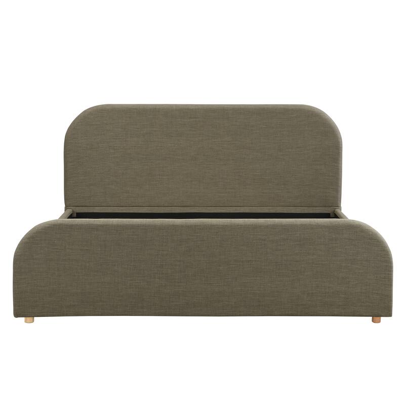 Christopher Knight Home - Thalassa Linen Bed Frame with Curved Headboard and Solid Wood Legs