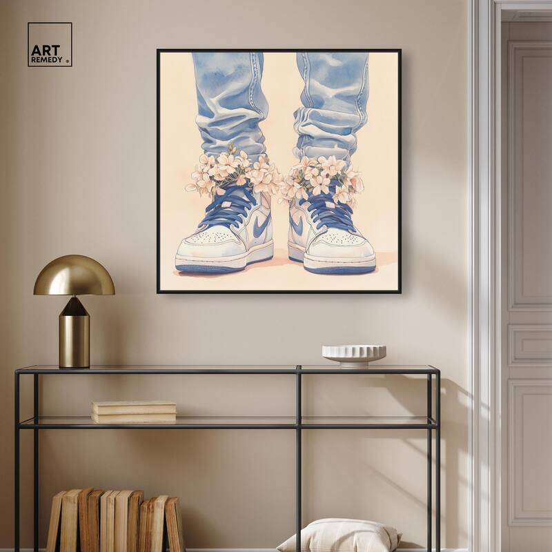 Gentle Blue Sneakers and Flowers Canvas by Art Remedy