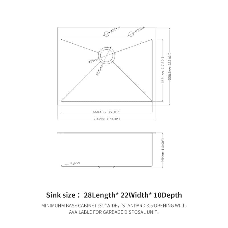 Drop-in 16 Gauge Single Bowl Stainless Steel Kitchen Sink in Gunmetal Black