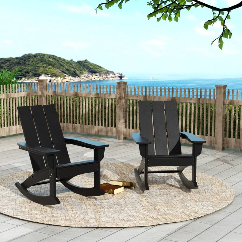 Shoreside Modern Eco-Friendly All Weather Poly Adirondack Rocking Chairs (Set of 2) - Black