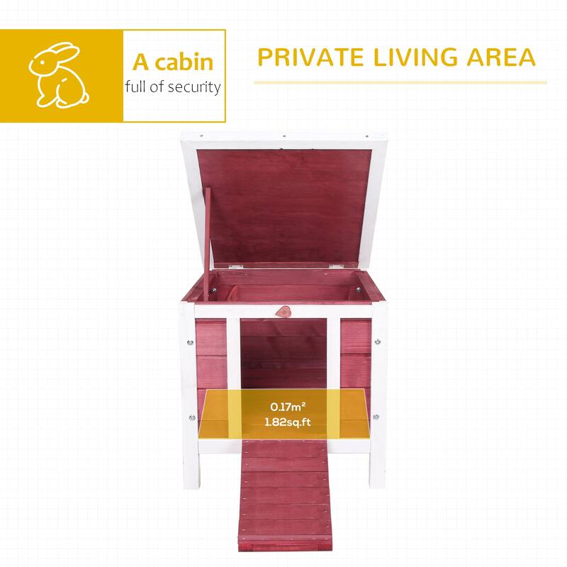 PawHut Small Wooden Rabbit Hutch Bunny Cage Guinea Pig House Dog Cage with Openable & Waterproof Roof, Red
