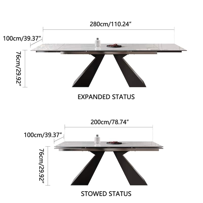 9 - Pieces Modern Minimalist 8 - Person Sintered Stone Extendable Dining Set