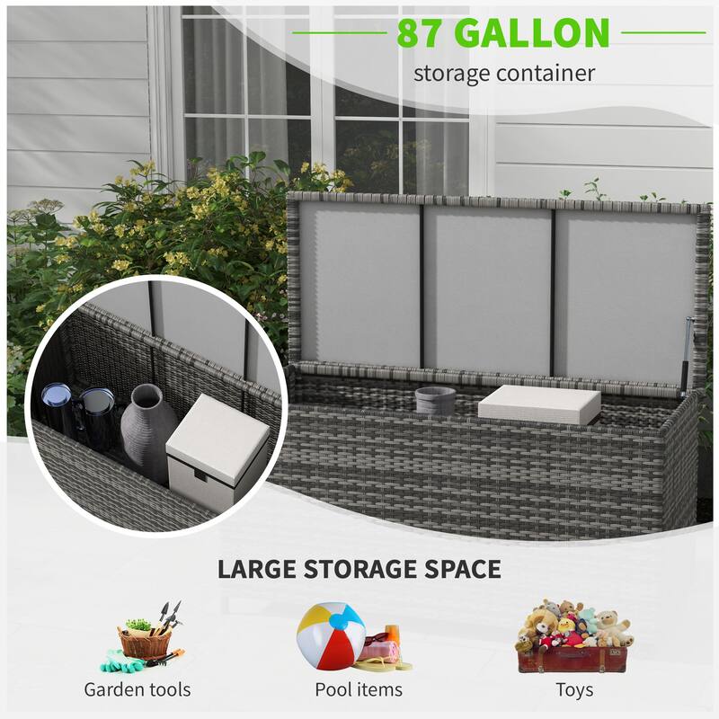 83 Gallon Deck Box, PE Wicker Trunk with Wheels for Garden Tools