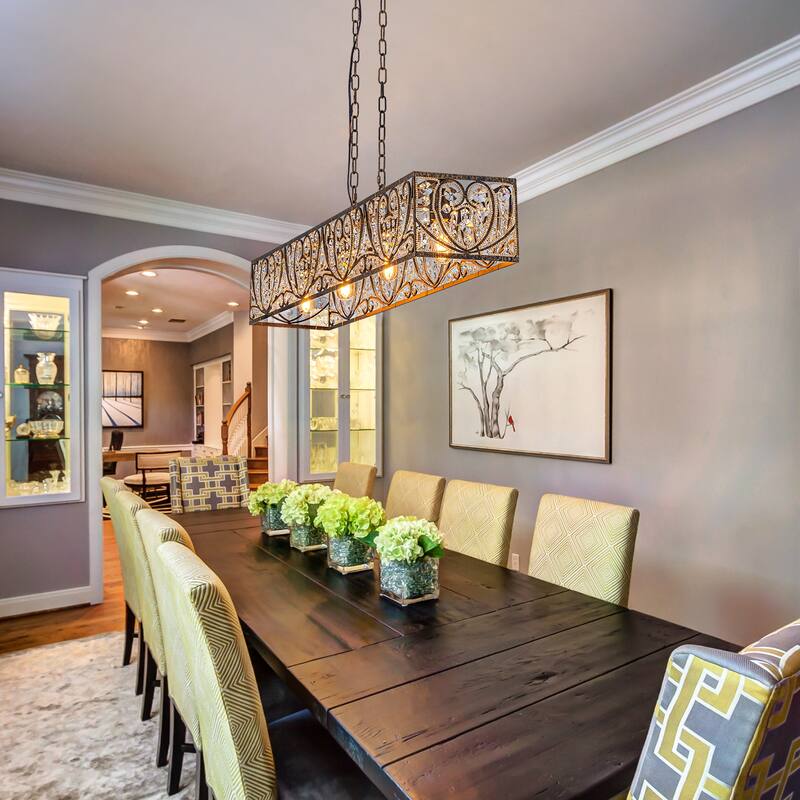 Vintage Glam 4-Light Linear Crystal Pendant Light for Kitchen Island Dining Room