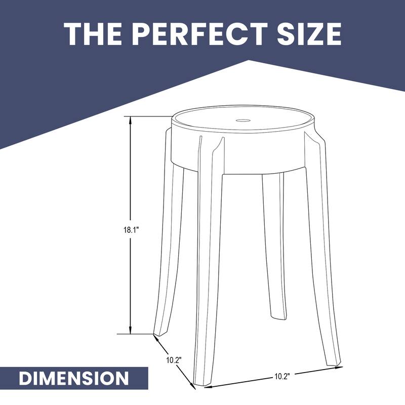 LeisureMod 18" High Backless Acrylic Counter Stool with Round Seat and Foot Rest for Home Dining Room and Kitchen - 18.1"