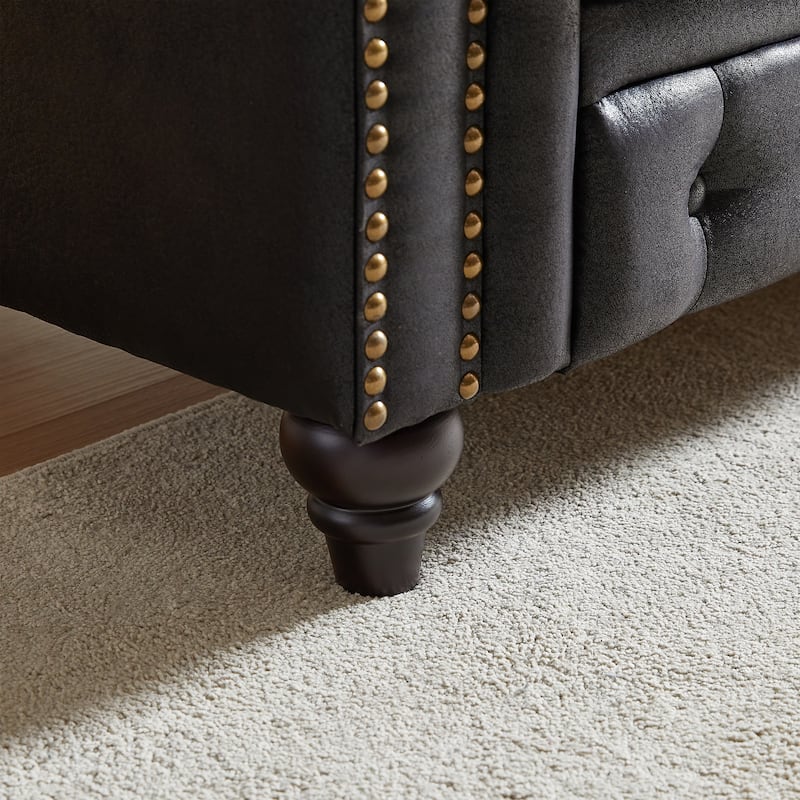 Chesterfield 3-Seater Sofa Couch with Tech Fabric, Rolled Arms, and Button Tufting for Living Room, Apartment