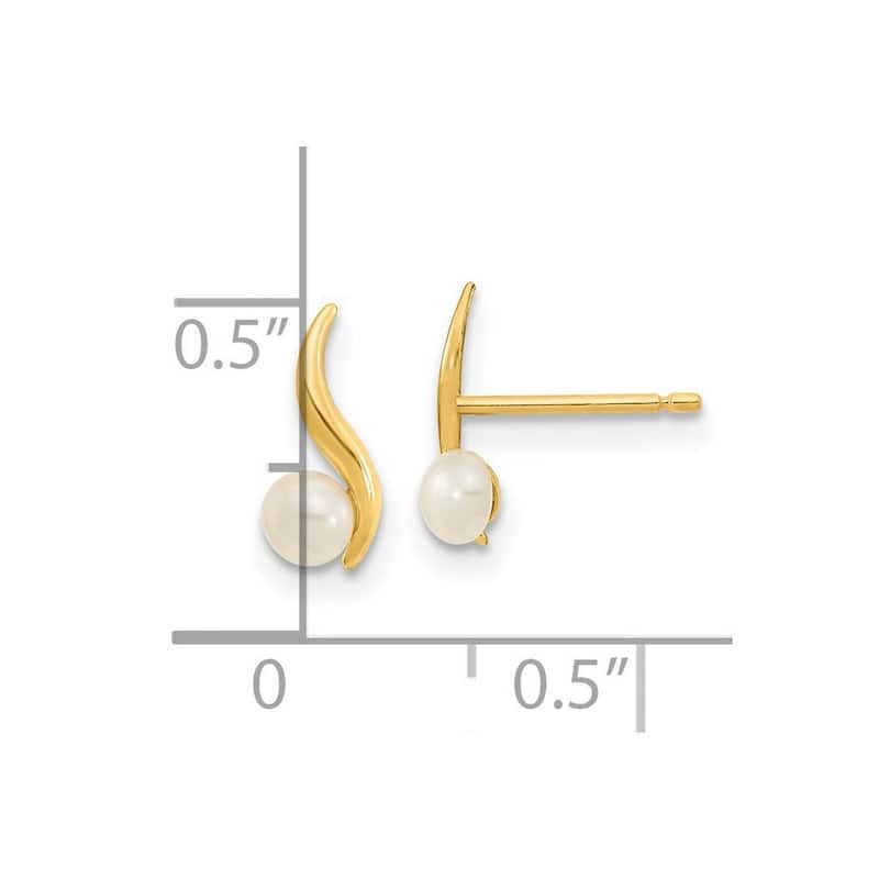 Curata 14k Yellow Gold 3.25mm Freshwater Cultured Pearl Post Earrings (10.28x3.25mm)