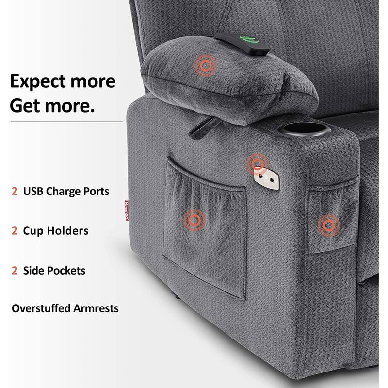 MCombo Electric Power Lift Recliner Chair Sofa with Massage and Heat, 3 Positions, USB Ports, Fabric 7040