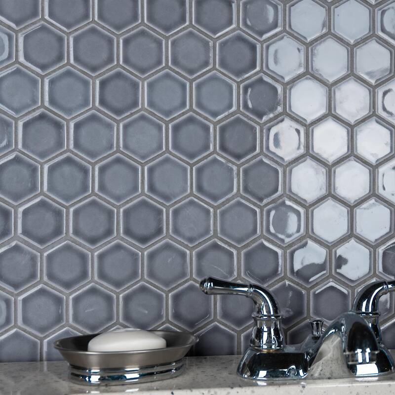 Merola Tile Hudson Due 2" Hex Imperial Grey 10-7/8" x 12-5/8" Porcelain Mosaic Floor and Wall Tile