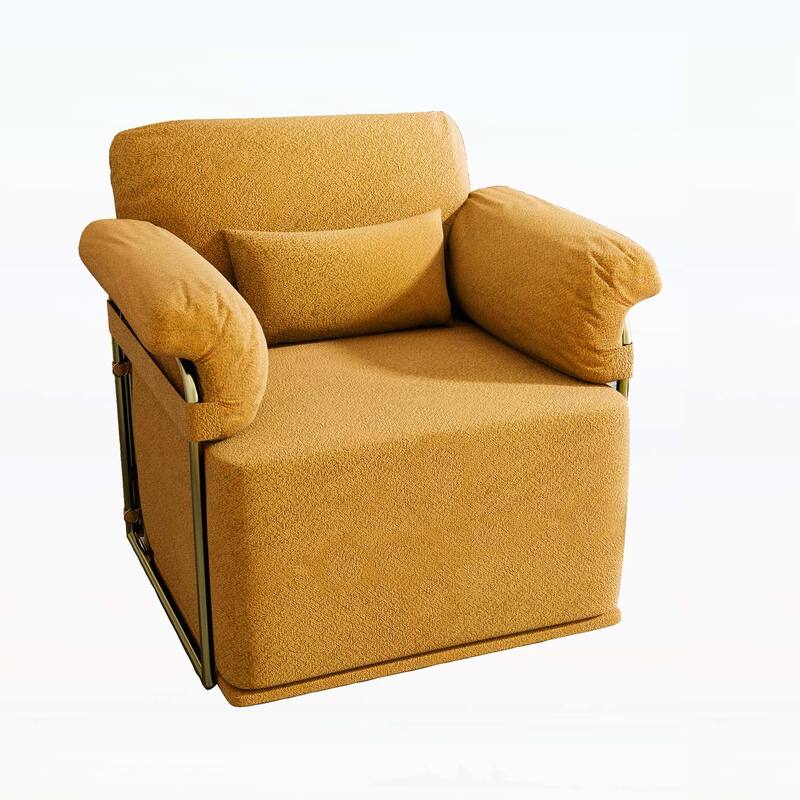 360 Degree Upholstered Armchair with Gold Metal Legs for Comfortable Reading and Relaxation - Orange