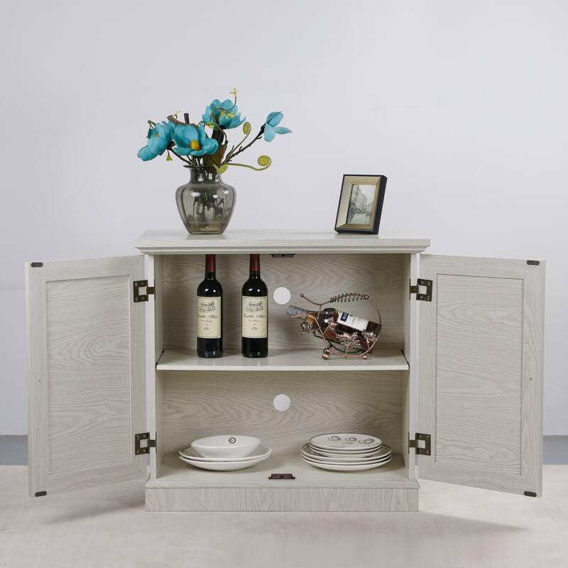 Anmytek 2 Door Acrylic Mirrored Sideboard Cabinet White Wood Grain