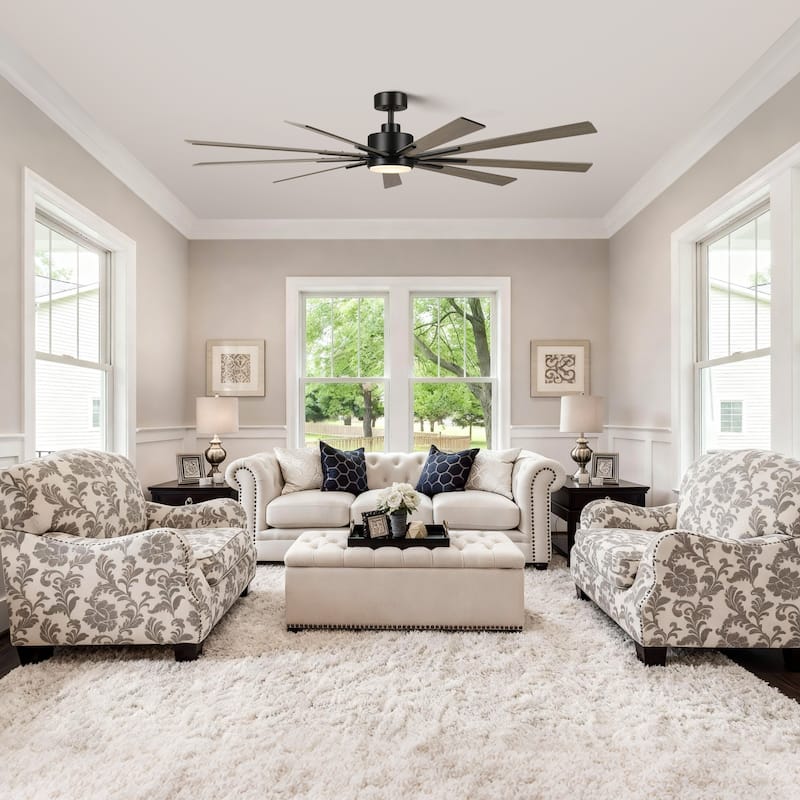 72" Farmhouse Black Integrated LED Windmill Ceiling Fan with Light and Remote