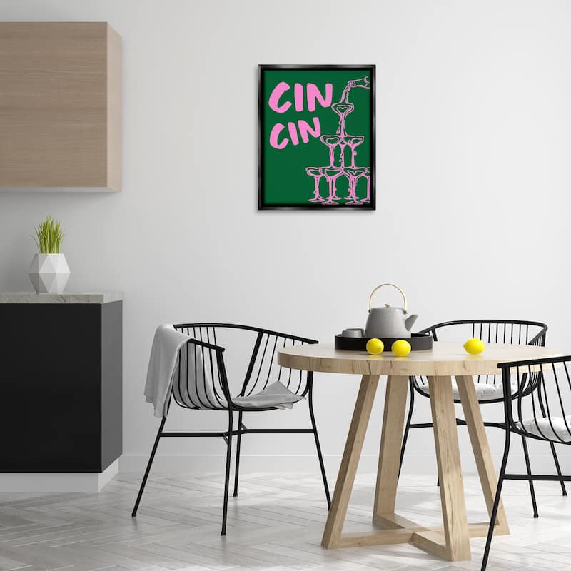 Stupell Green & Pink Cin Cin Framed Floater Canvas Wall Art Design By House of Lulu