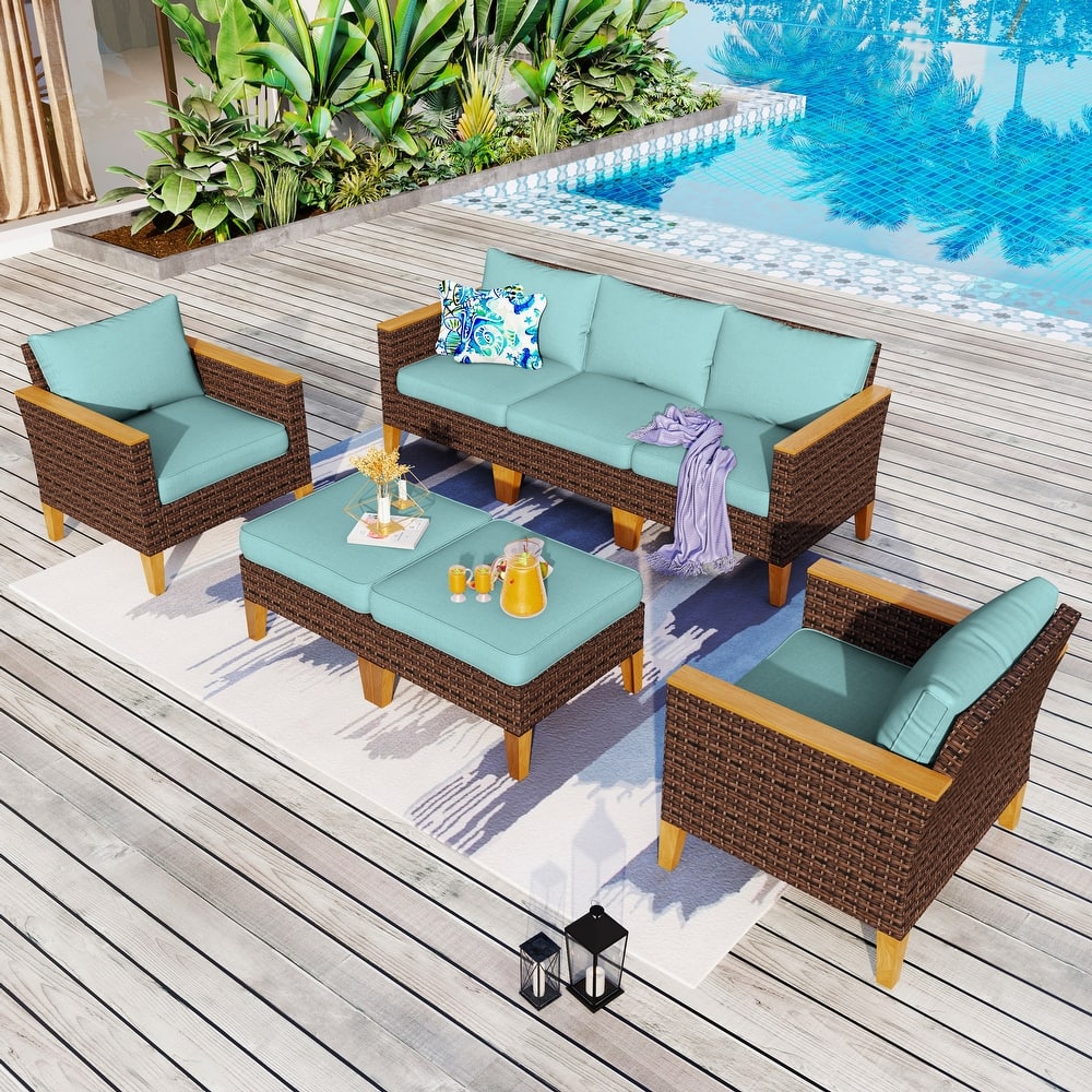 9-Piece Outdoor Wicker Sectional Sofa Patio Furniture Luxury Conversation Set, Beige Cushion