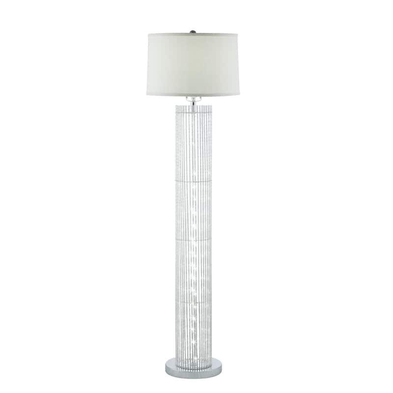 Jin 57 Inch Floor Lamp, Gray Drum Fabric Shade, Modern Round Silver Base - Silver, Chrome, White