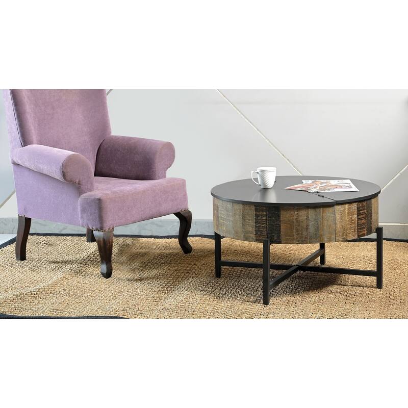 Rustic Vintage Style Wooden Coffee Table with Metal Base