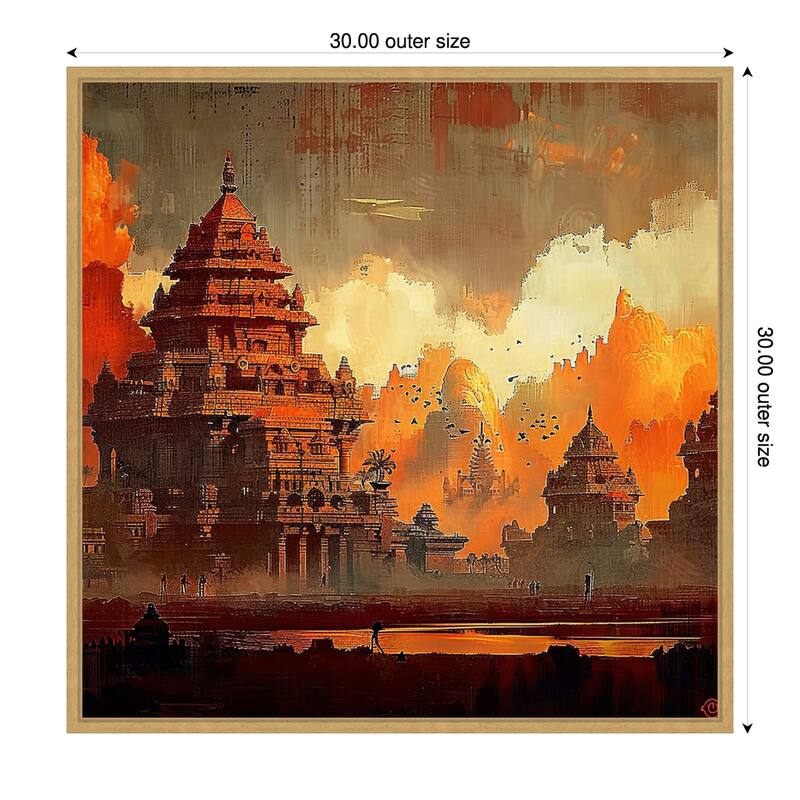 Indian Ancient Temple by Tradelink inhouse artist Framed Canvas Wall Art Print - Plastic - 30 x 30 in - Gold