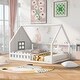 preview thumbnail 1 of 8, Rustic Full Size Wood Kids House Bed with Window and Fence, White White - Full