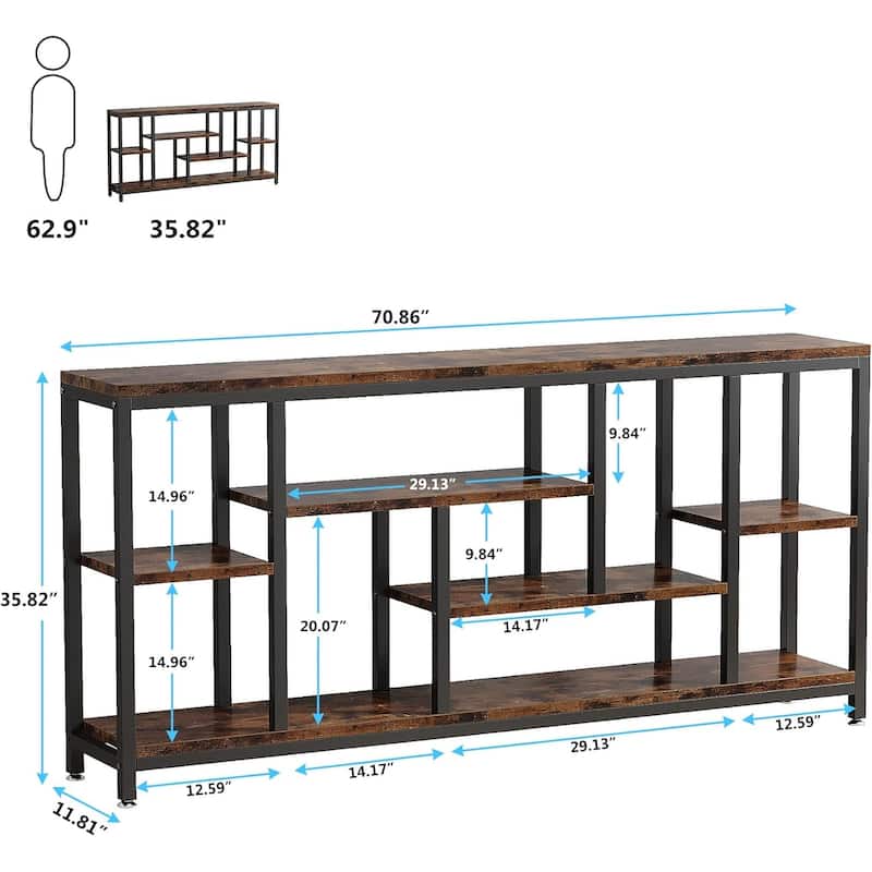 Industrial Console Table with Wood Top and Black Metal Frame Multi Tier Narrow Sofa Entryway Hallway Table