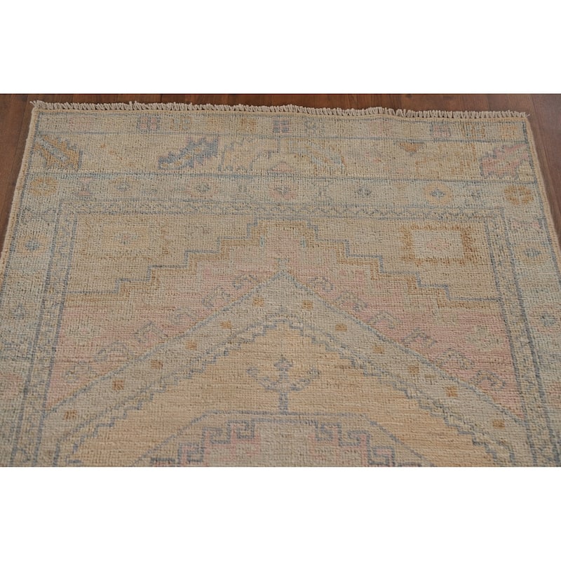 Vegetable Dye Oushak Oriental Runner Rug Handmade Wool Carpet - 3'0"x 9'7"