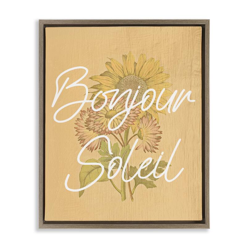 Stupell Hello Sunshine French Phrase Framed Floater Canvas Wall Art Design By Lil' Rue - 25 x 31 - Brown