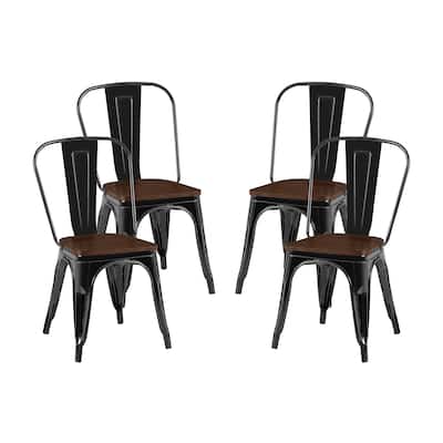 Wooden Seat Industrial Metal Stackable Dining Chair Set