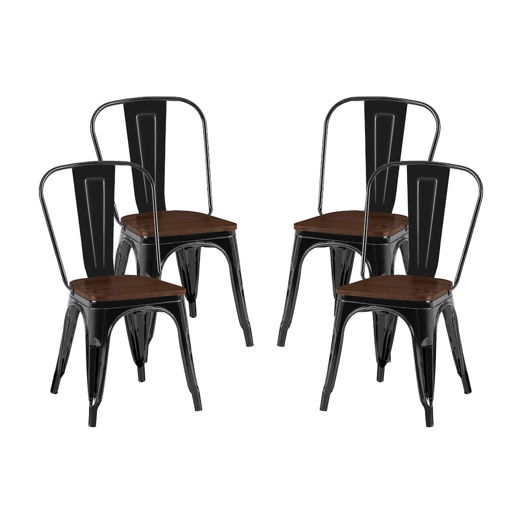 Wooden Seat Industrial Metal Stackable Dining Chair Set