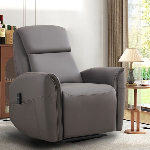 slide 2 of 27, Oversized Faux Leather Massage Power Recliner with Two Pockets Coffee