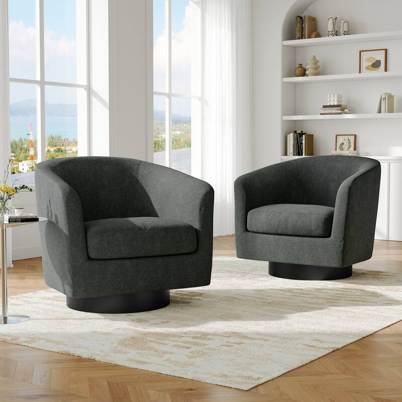 2 Set Modern Soft Upholstered Chenille Swivel Barrel Chair - Grey
