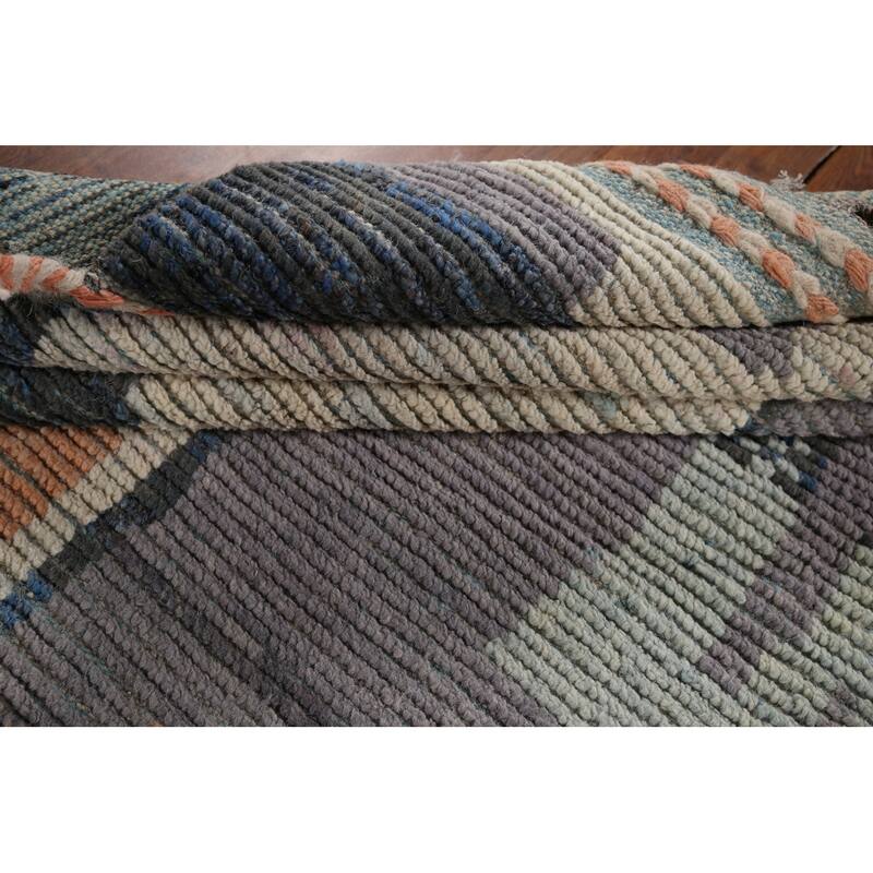 Beige Moroccan Abstract Area Rug Hand-Knotted Wool Carpet - 8'0"x 12'4"