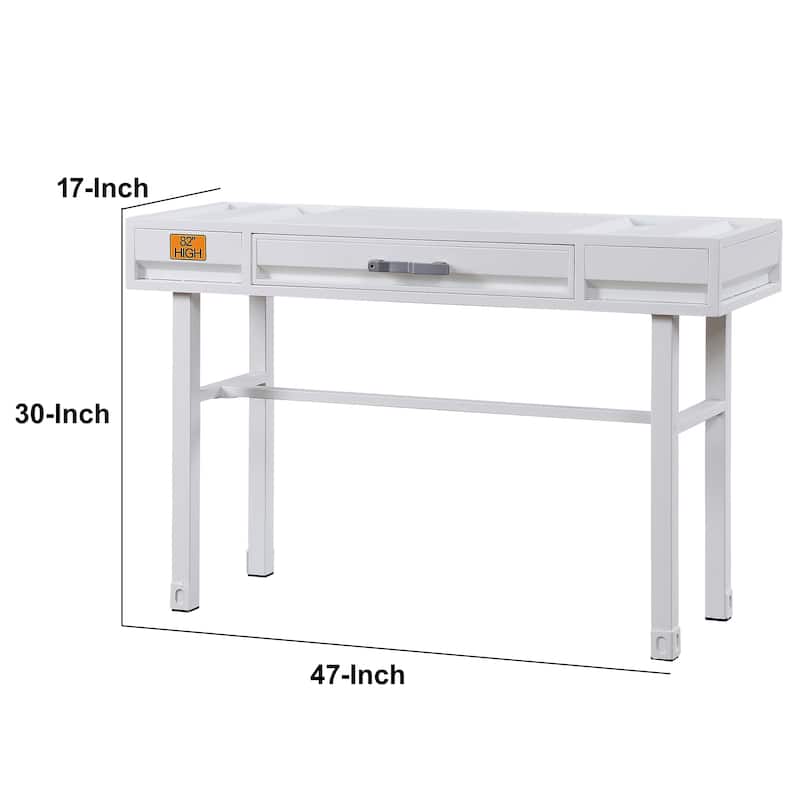 Industrial Style Metal and Wood 1 Drawer Vanity Desk, White
