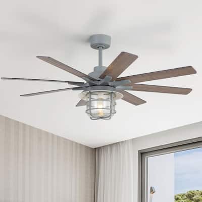 52-Inch Large Ceiling Fan With 8 Plywood Walnut Colored Blades,Quiet DC Motor,Glass Lampshade,3 Color Temperature - Cement Grey