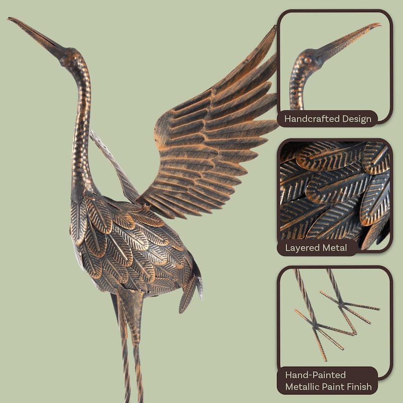Flying Crane Garden Statue Handcrafted with Stakes Included by Pure Garden