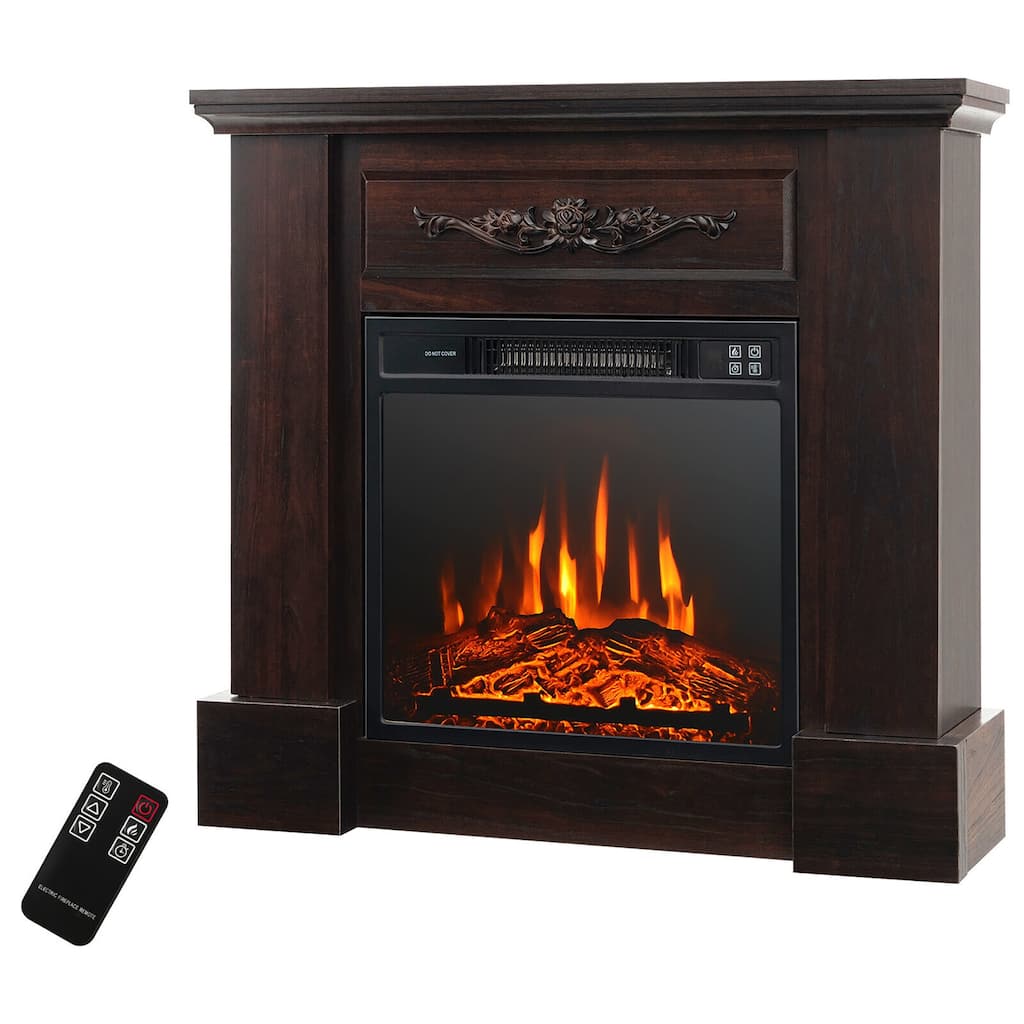 Gymax 32'' Electric Fireplace Mantel TV Stand Space Heater 1400W w/