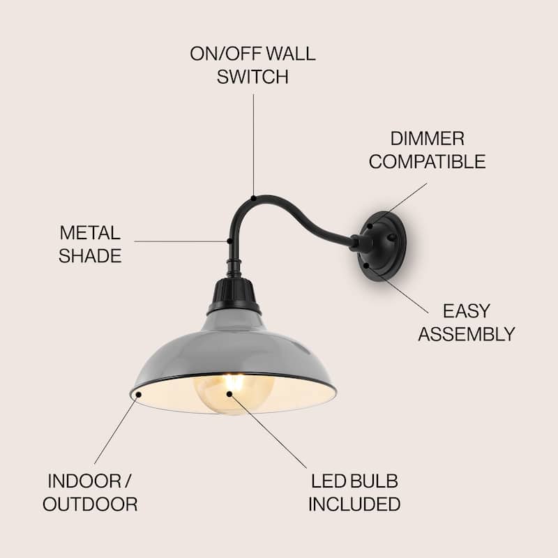 Stanley 12.25" Indoor/Outdoor LED Gooseneck Arm Sconce, By JONATHAN Y