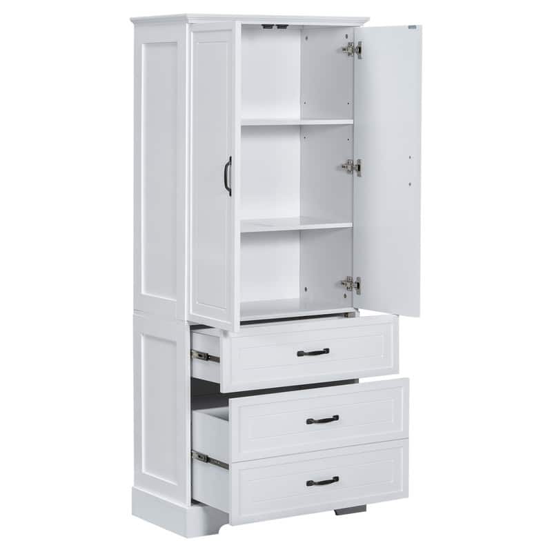 Tall Bathroom Storage Cabinet, Freestanding Floor Cabinet with Two Doors and Drawers, Adjustable Shelf