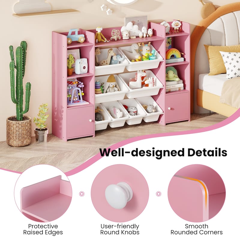 56" Kids Storage Shelf with 8 Removable Bins Rounded and Corners Anti-Tip Design - 56" x 12" x 39"