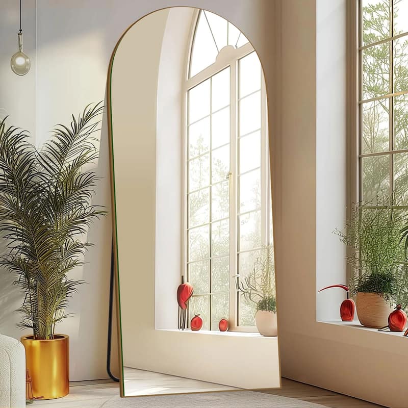 Arched Full-Length Standing Wood Floor Mirror, Wall Mirror - 71x24 - Gold