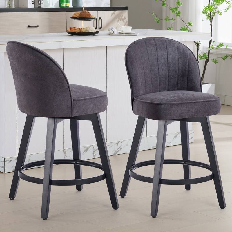 HOMYKA Swivel Bar Stool with Wood Legs Set of 2 - N/A