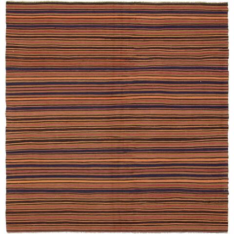 ECARPETGALLERY Flat-weave Bohemian Dark Brown, Navy Blue Wool Kilim - 5'0 x 8'11